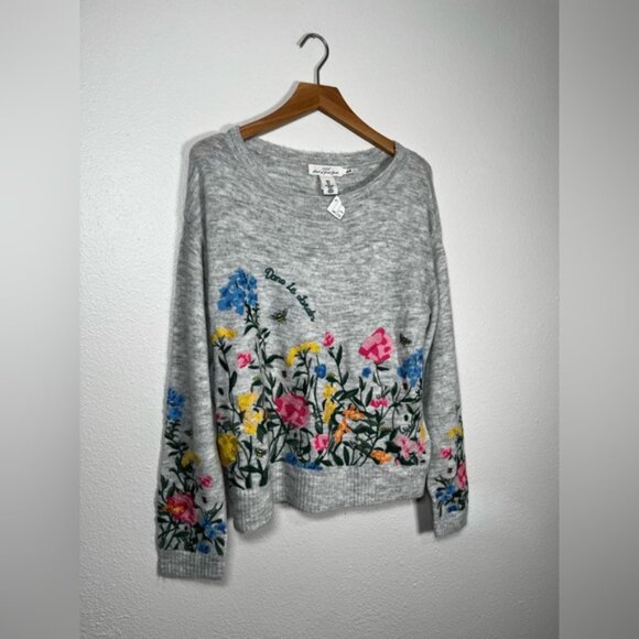 H&M Logg Gray Sweater with Vibrant Floral Design size small - Picture 2 of 5